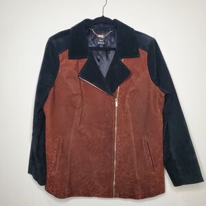 Dennis Basso Leather Jacket Brown Leopard With Black Sleeves Size 1X